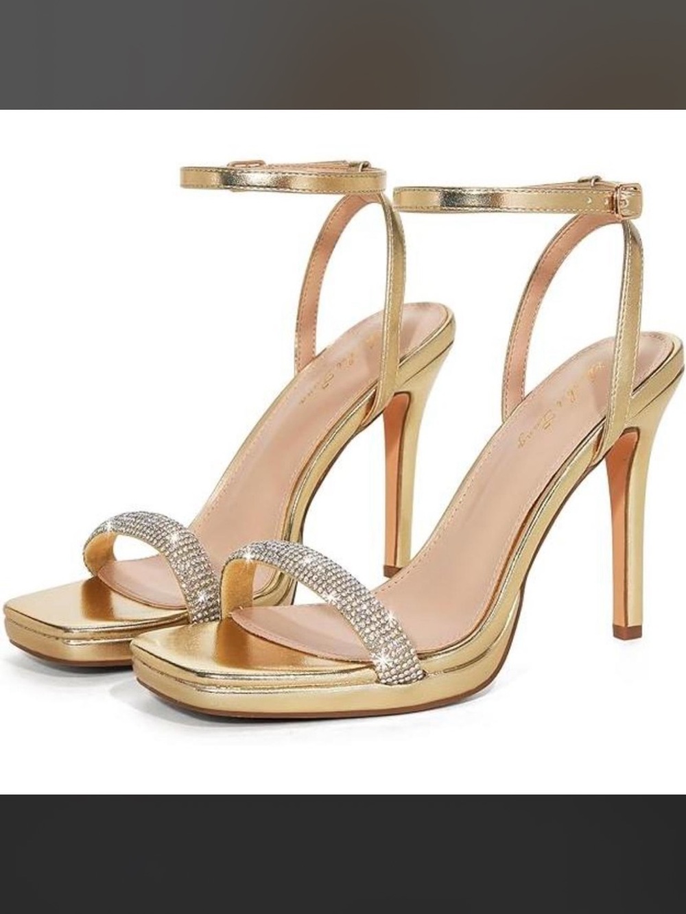 Gold High Heel Ankle-Strap Sandals with Crystal Toe Band